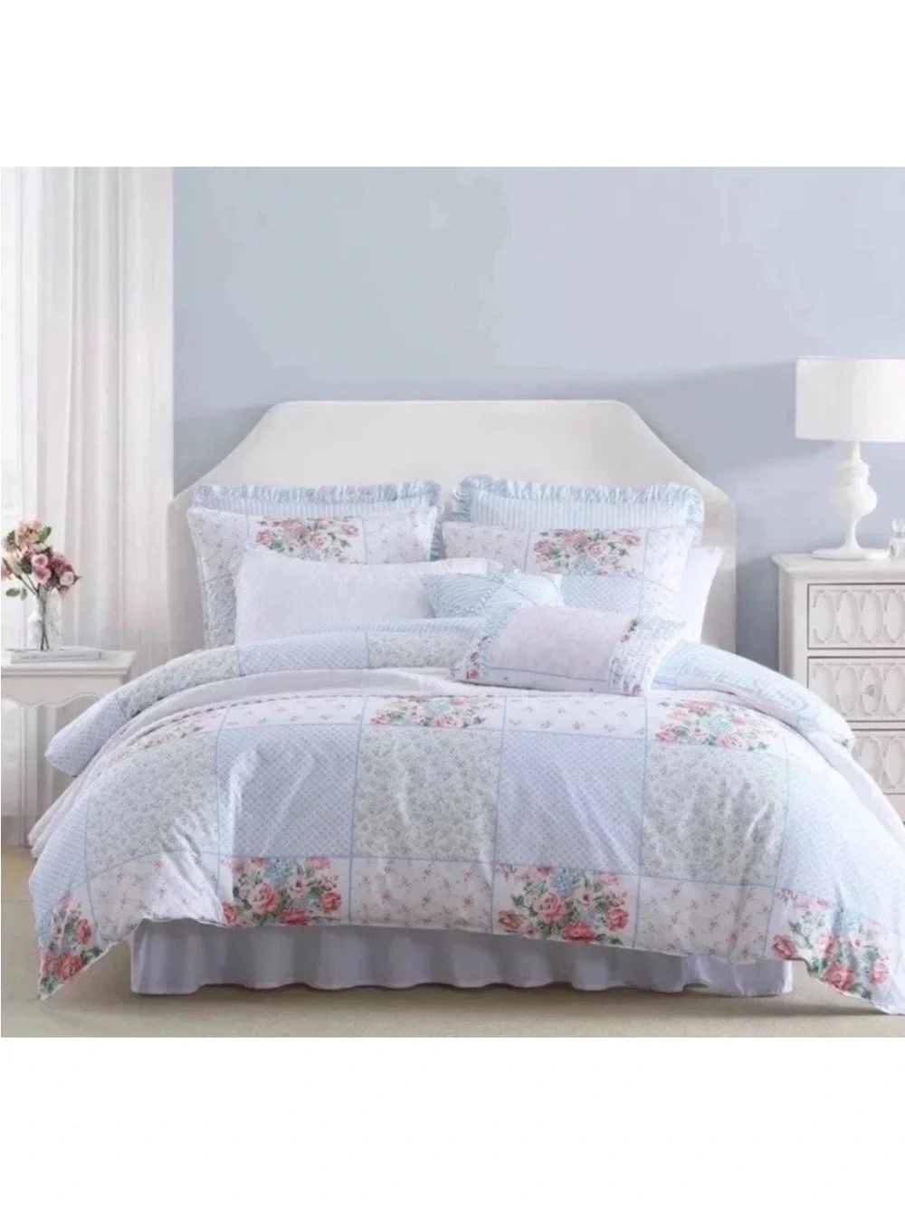 Laura Ashley Hope Patchwork Twin 5pc Pink Floral Reversible Comforter Set